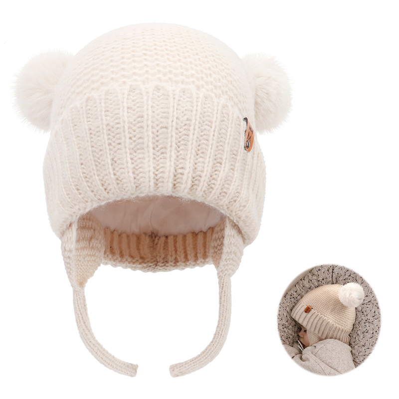 Infant Beanie Hat With Ears - Czapka niemowlęca z wełny z uroczym