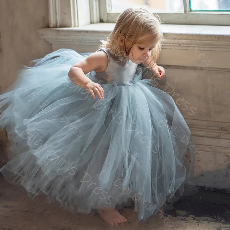 Toddler Girl Tulle Party Dress - Niebieska sukienka dla dziewczynki na wesele,