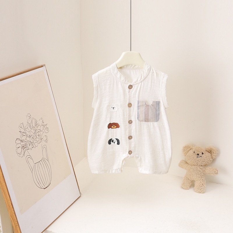 Baby Summer Linen Sleeveless Jumpsuit - Letni kombinezon dla niemowląt 3M-3L z