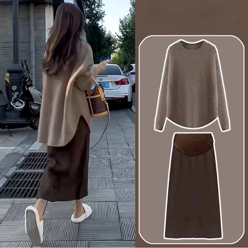 Maternity Wear - Odzież ciążowa jesienno-zimowy sweter pół-body spódnica