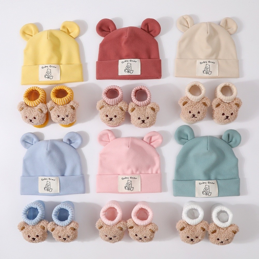 Infant Beanie Hat With Ears - 2 szt./zestaw: bawełniany zestaw dla niemowląt