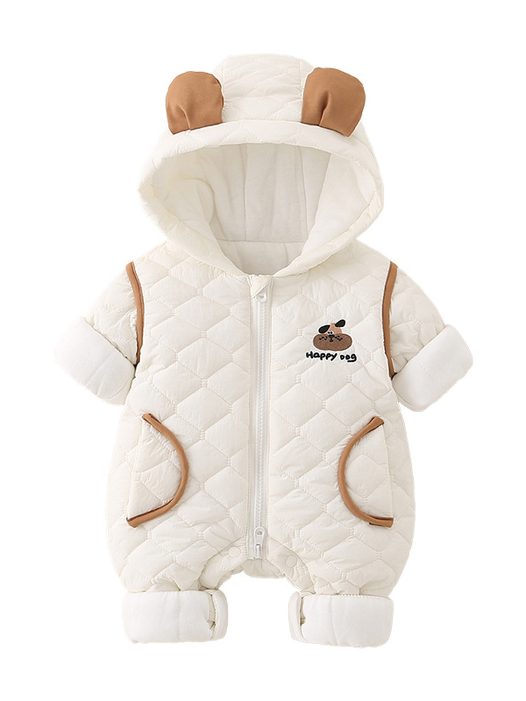 Cotton Baby Onesies Zipper - Ciepły bawełniany kombinezon niemowlęcy z kapturem,