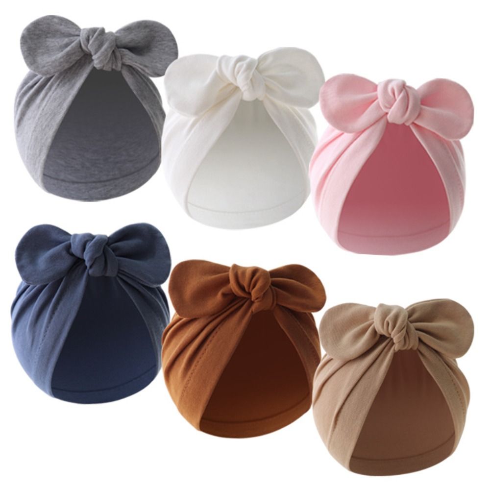 Infant Beanie Hat With Ears - Urocza czapka niemowlęca z kwiatowym węzłem,