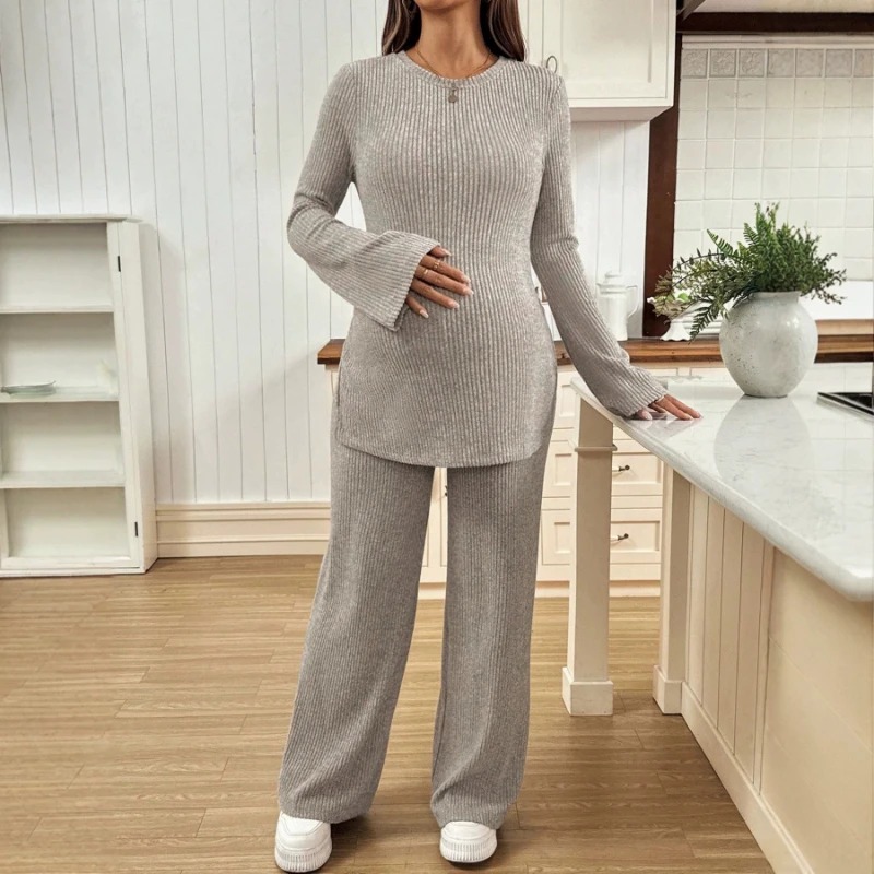 Maternity Wear - Dzianinowy komplet ciążowy: bluzka z długim