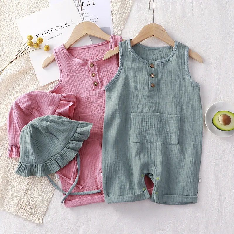 2 sztuk/zestaw letnie ubrania  – Baby Summer Linen Sleeveless Jumpsuit recenzja i cena