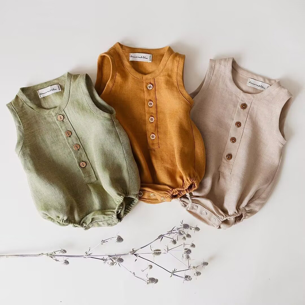 Noworodkowy chłopięcy lniano-b – Baby Summer Linen Sleeveless Jumpsuit recenzja i cena