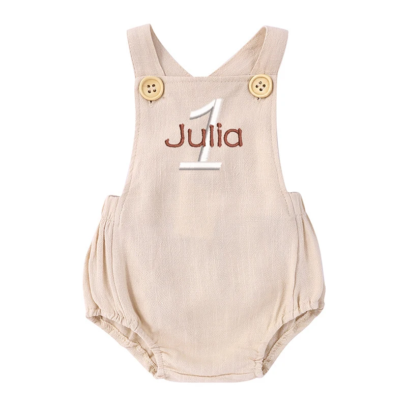 Imię haftowane 1. urodziny Rom – Baby Summer Linen Sleeveless Jumpsuit recenzja i cena